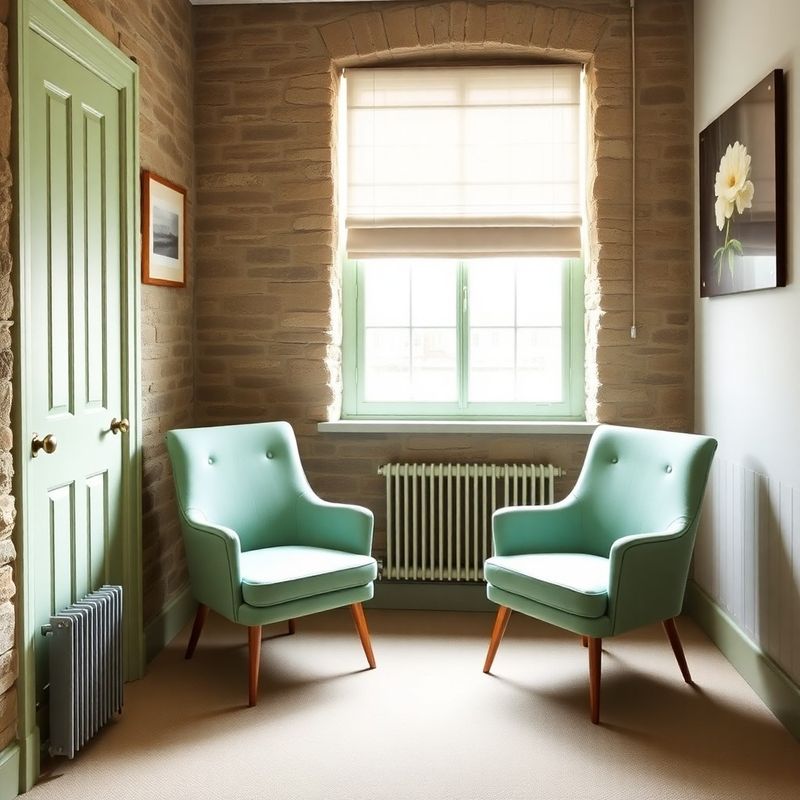 Bright Galway meeting room with stone walls and a mint-painted sash window